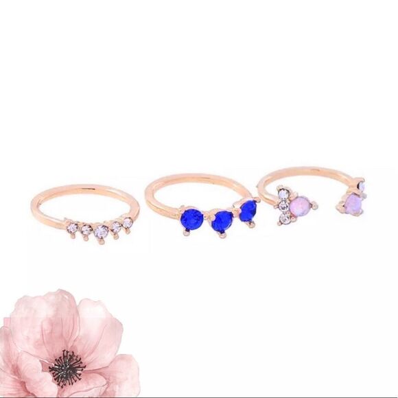 DAINTY Set of 3 Assorted Crystal Rings Trendy Gift Chic Versatile - Picture 3 of 7